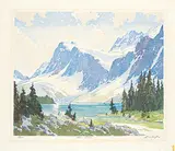 Bow Lake #28/100 by A.C. and Barbara Leighton - Barleigh, colour wood block on paper, sold Sep 2018