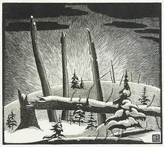 Henry Eric Bergman, Deadfall, wood block on paper
