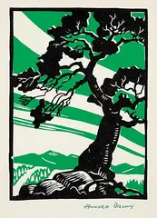 Annora Brown, Untitled - Burmis Tree [The Pass], colour lino block on paper