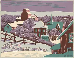 Okotoks [Alberta] by Stanford Earl Blodgett, 1950, colour silkscreen on paper, sold Sep 2018
