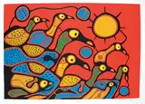 Norval Morrisseau, Loon Communication #55/99, colour silkscreen on paper