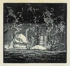 Walter J. Phillips, Swans #42/50, 1932, wood engraving on paper