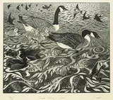 Colin See Paynton, Canadian Family and Perch #70/150, wood engraving on paper