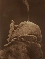 Edward S. Curtis, Signal Fire to the Mountain God, 1912, toned photograph on paper