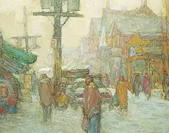Donald Besco, Snow Squall, Kensington, oil on hard board