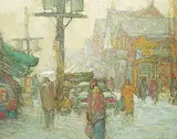 Donald Besco, Snow Squall, Kensington, oil on hard board