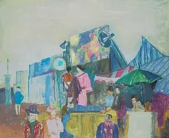Maxwell Bennett Bates, Untitled - Midway Sideshow, oil on wood board