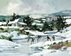 Serge Brunoni, Les Amis, sur la Glace, oil on canvas