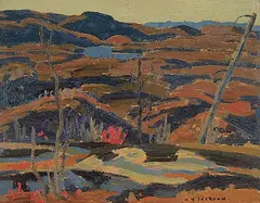 A. Y. Jackson, Hills, Lake Superior [Sketch for Algoma Rocks, Autumn], 1923, oil on wood board