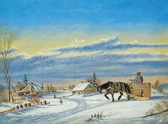 Cornelius - Attributed to Krieghoff, Habitant, Farm in Winter, oil on canvas