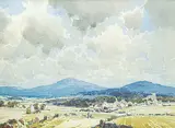 Untitled - Harvest Time by Alfred Crocker Leighton, watercolour on paper, sold Apr 2018