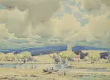Untitled - Boats on the Canal by Alfred Crocker Leighton, watercolour on paper, sold Apr 2018