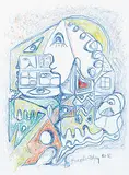 Daphne Odjig, Untitled - Figures and Houses, 2012, coloured pencil on paper