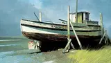 Geoffrey Allan Rock, Oyster Harbour [Ladysmith B.C.], oil on wood board
