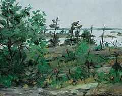 William Goodridge Roberts, Shawanaga Bay, oil on wood panel