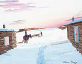 My Dad Brought Home a Deer by Allen Sapp, acrylic on canvas, sold Apr 2018