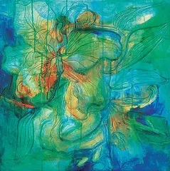 Pat O'Hara, Phthalo Lilies, 2005, mixed media on canvas