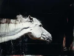 Andre Petterson, Hie, mixed media on wood panel