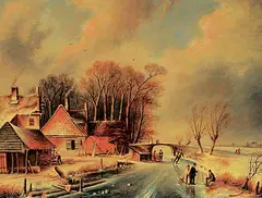 Adrianus Marijnissen, Untitled - Skating on the Canal, oil on wood panel