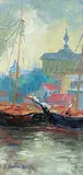 A. Norton Beatty, Ships in a Port, oil on paper board