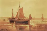 Alexander M Fleming, Untitled - Boats at Dusk, watercolour on paper