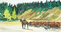 Jack Hambleton, Untitled - Riding the Herd, watercolour on paper