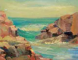 Clara Isabella Harris, Untitled - Rocky Cove, oil on paper board