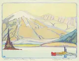 Alison Houston Lockerbie Newton, Oldman Mountain #12/100, colour wood block on paper