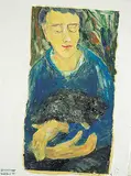 Dorothy Henzell Willis, Untitled - A Purrfect Moment, colour monoprint on paper