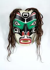 Murray Ashley, Kwakiutl Speaker Mask, painted wood mask with hair