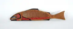 Floyd Edwards, Salmon, painted and carved wood plaque