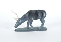 Luke Akuptangoak, Untitled - Grazing Caribou, grey stone with bone carving