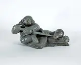 Moses Etok, Untitled - Battle of the Hunter and the Bear, grey stone carving
