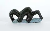 Johnny Jr. Inukpuk, Untitled - Weasel Catching Fish, 1983, black and green stone carving