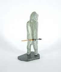Samwillie Iqaluq, Untitled - Hunter with Spear, light green stone carving