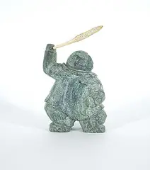 Tuna Iquliq, Untitled - Hunter with Spear, 2006, green stone carving