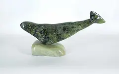 Akeego Killiktee, Untitled - Gentle Whale, 1982, light and dark green stone carving