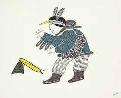 Agnes Nanogak, Untitled - Bird Dance, colour ink on paper
