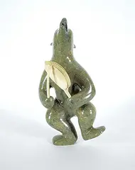 Tuck Nuna, Untitled - Bear Drum Dancing, 1996, green stone and bone carving