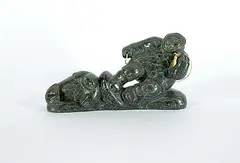 Daniel Oweetaluktuk, Untitled - Hunter Pulling in the Seal, green stone carving