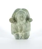 Peter Tooloolik, Woman and Muskox, 1975, grey stone carving