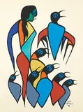John Eric LaFord, Untitled - Figure and Seven Birds, 1992, acrylic on paper