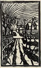 Stanley Ernest Brunst, Back Alley in Spring, 1940, lino block on paper