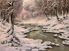 Untitled - Winter River by Joseph Dande, oil on canvas, sold Dec 2017