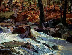 Joan Dewar, In the Gorge, 1971, oil on wood board