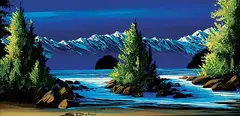 Serge Demetrius Dube, Untitled - Mountain Lake, acrylic on wood board