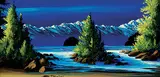 Serge Demetrius Dube, Untitled - Mountain Lake, acrylic on wood board