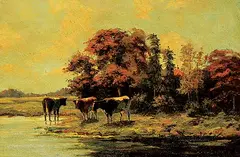 H. J. Duiverman, Untitled - Cows at Pasture, oil on wood board