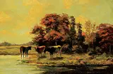 H. J. Duiverman, Untitled - Cows at Pasture, oil on wood board