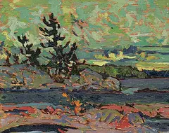 Trees and Sky, Georgian Bay by Phil Richard Ermacora, 1975, oil on wood board, sold Dec 2017